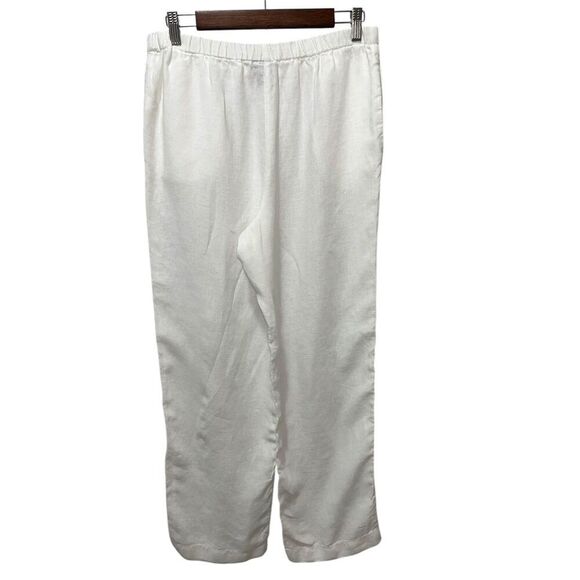 J.Jill Women's 100% Linen White Wide Leg Pants Size Medium Side Pockets Pull On - Picture 2 of 8